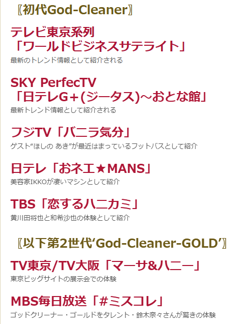 テレビ放映実績各局内容